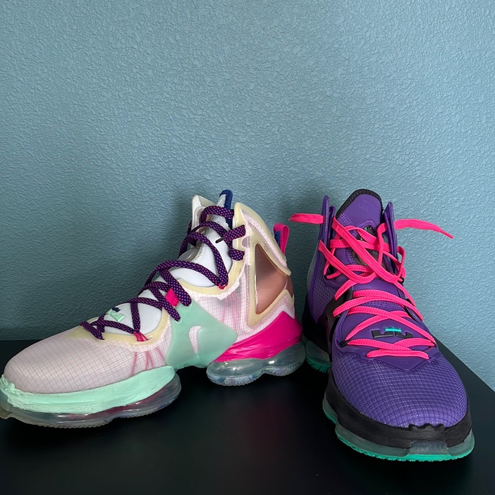 LebronXIX multi- colored basketball shoe.